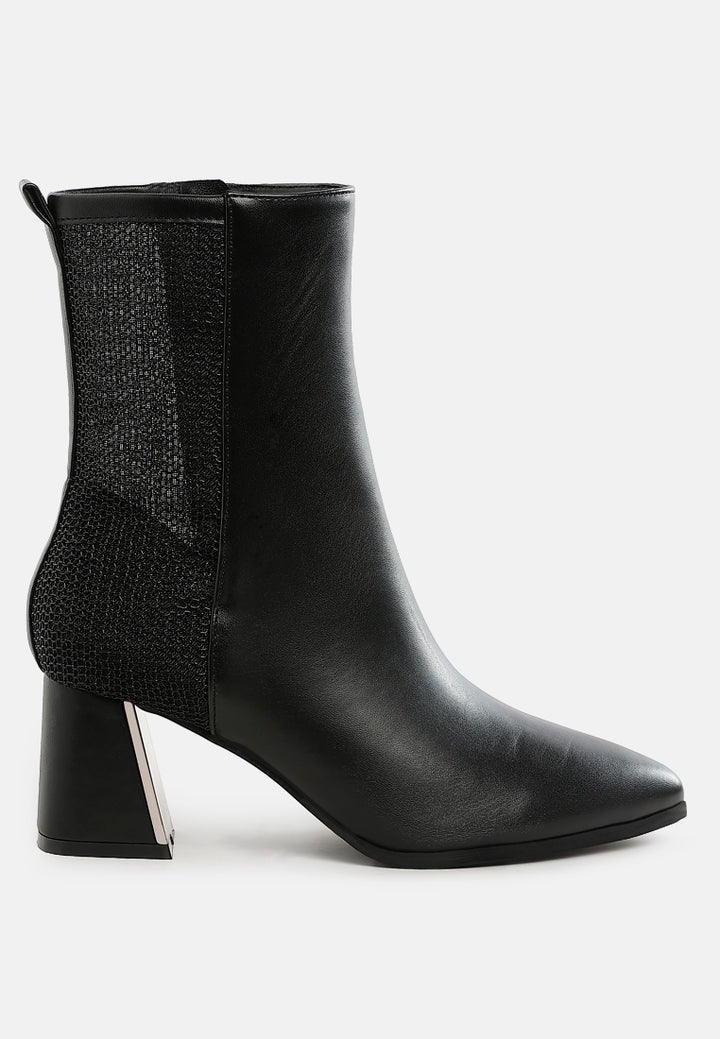 women mesh detail pointy ankle boots#color_black