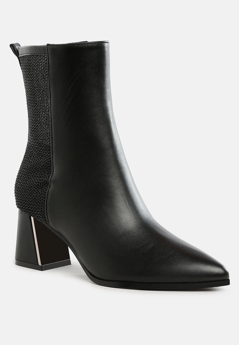 women mesh detail pointy ankle boots#color_black