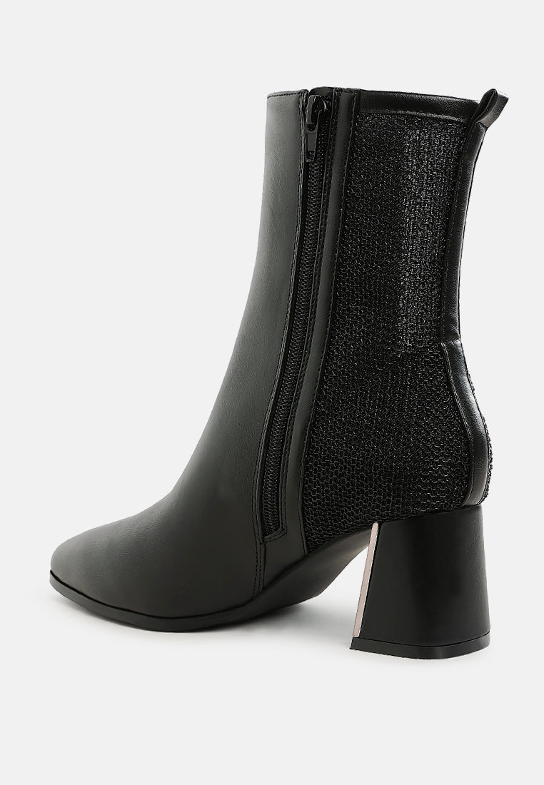 women mesh detail pointy ankle boots#color_black