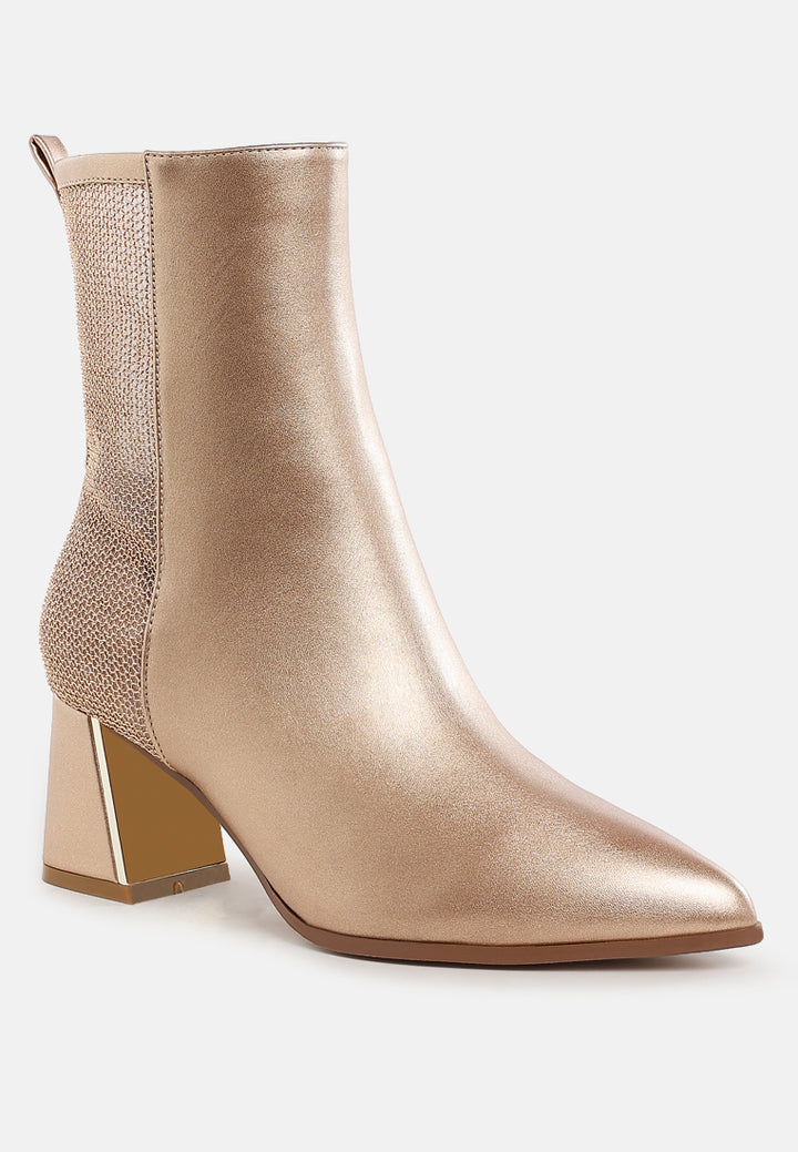 women mesh detail pointy ankle boots#color_gold