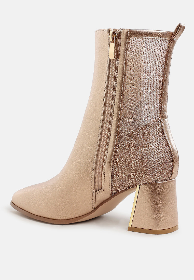 women mesh detail pointy ankle boots#color_gold