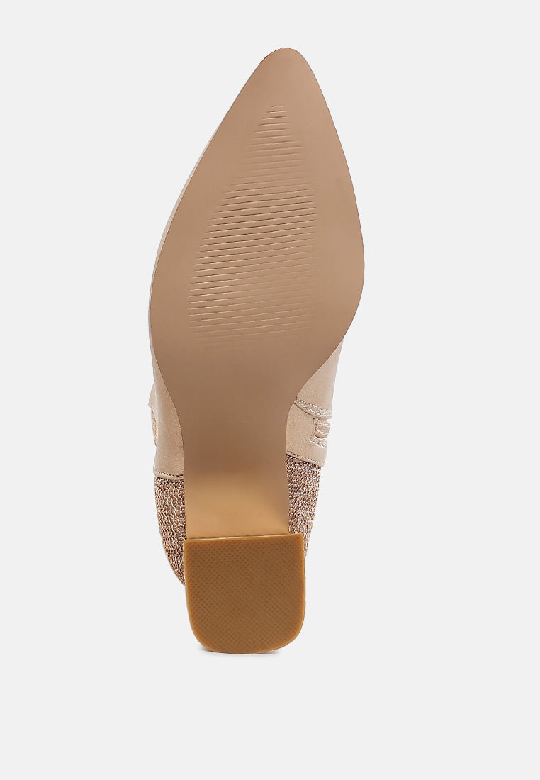 women mesh detail pointy ankle boots#color_gold