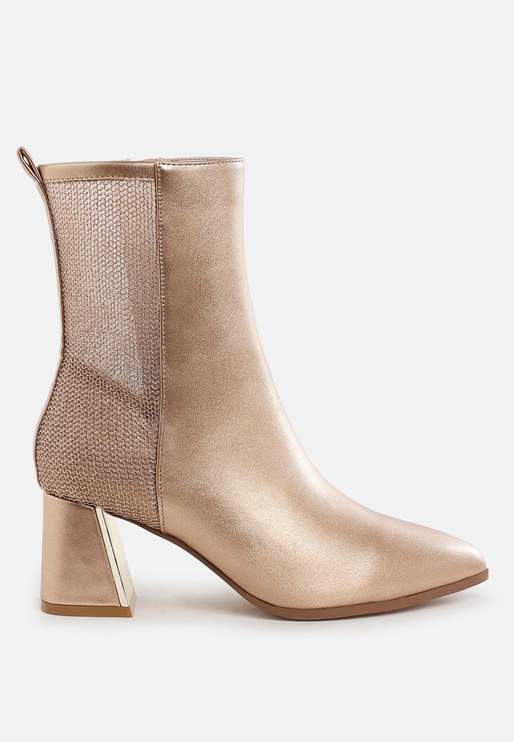 women mesh detail pointy ankle boots#color_gold
