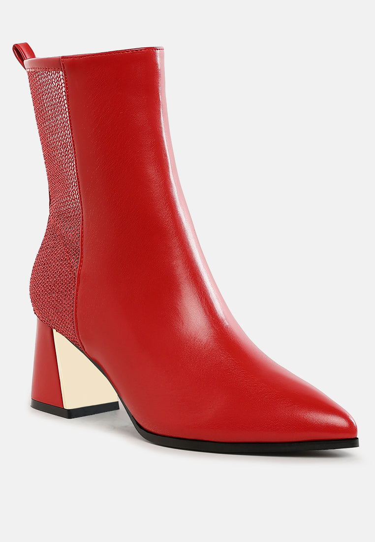 women mesh detail pointy ankle boots#color_red