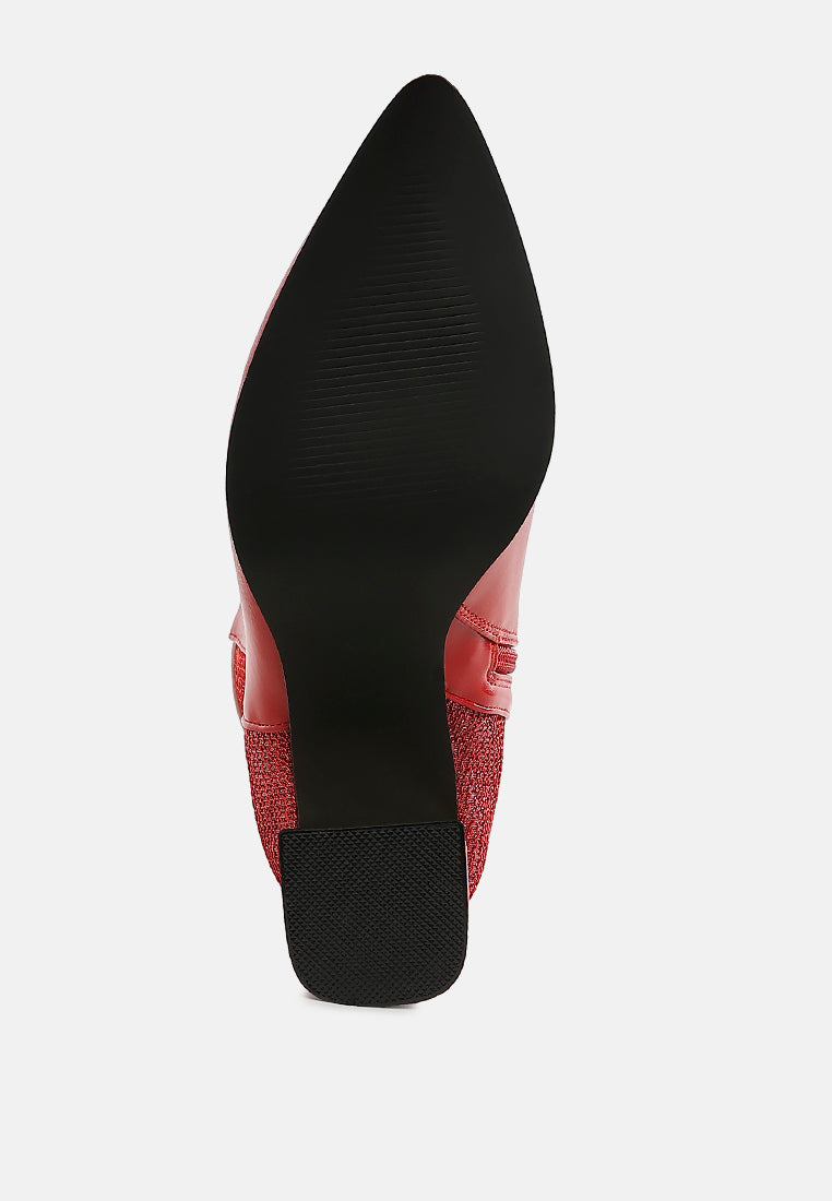 women mesh detail pointy ankle boots#color_red