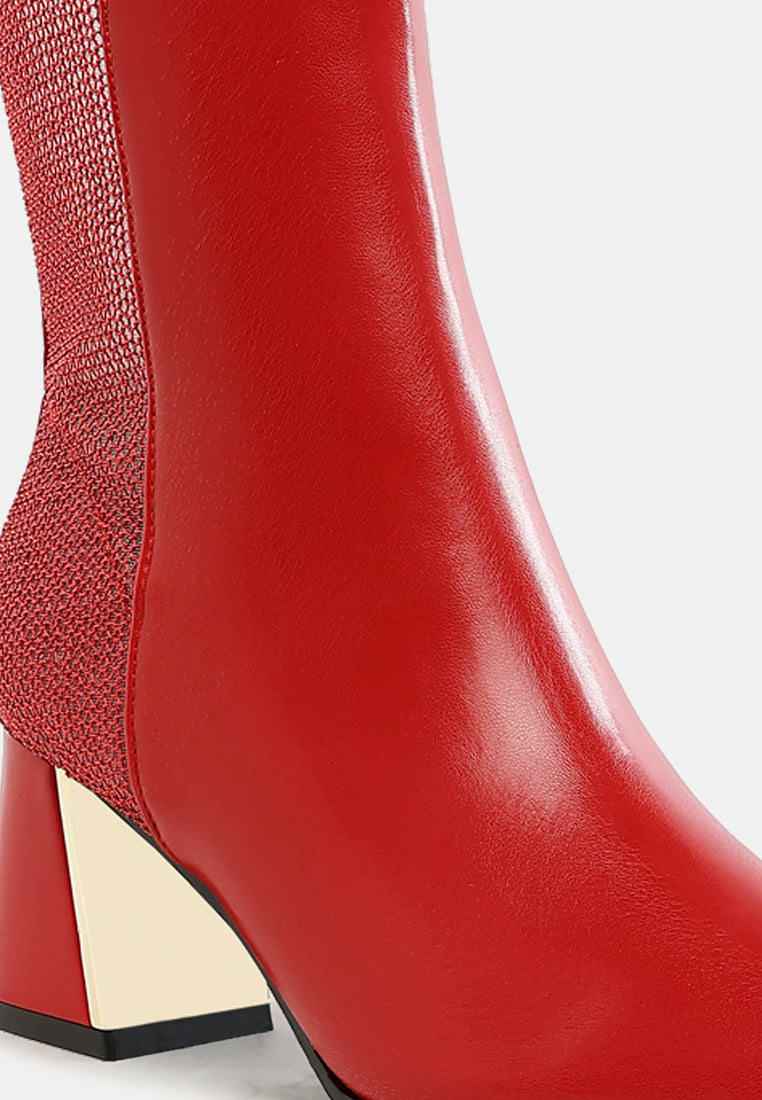 women mesh detail pointy ankle boots#color_red