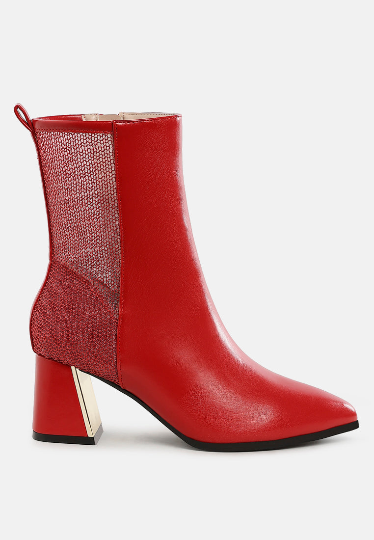 women mesh detail pointy ankle boots#color_red