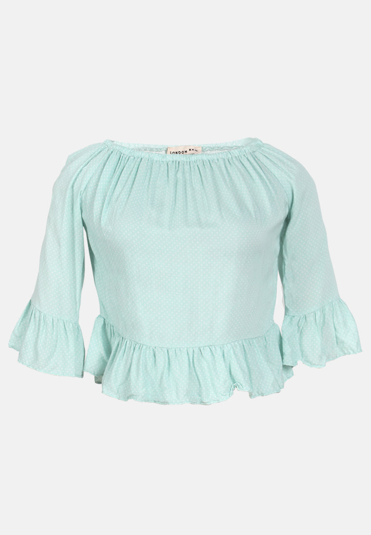 women polka dot off shoulder top#color_mint