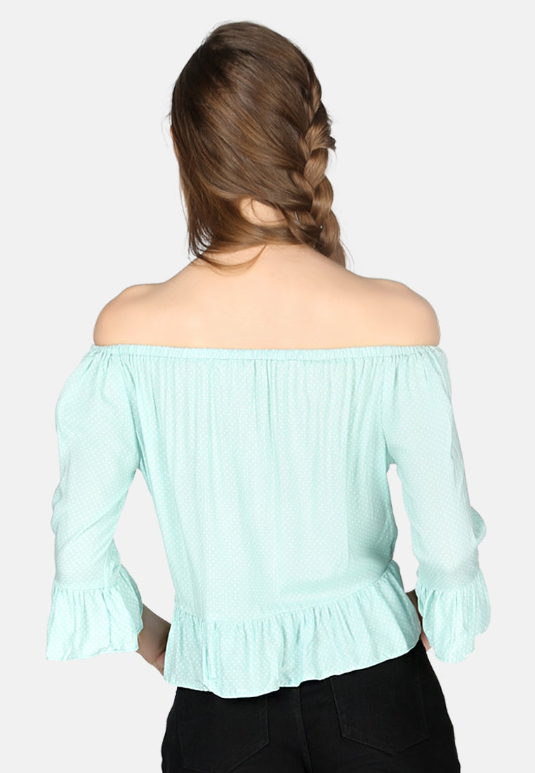 women polka dot off shoulder top#color_mint
