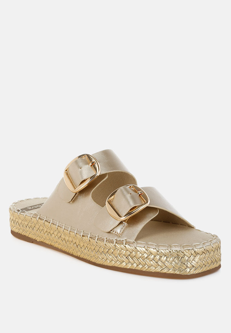 Women Metallic Buckle Detail Espadrille Flatforms