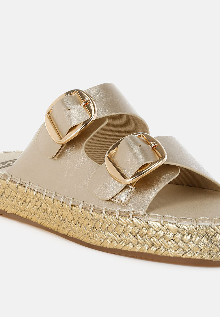 Women Metallic Buckle Detail Espadrille Flatforms