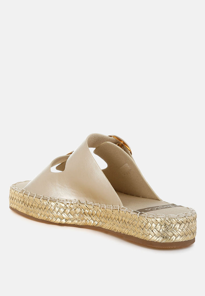 Women Metallic Buckle Detail Espadrille Flatforms