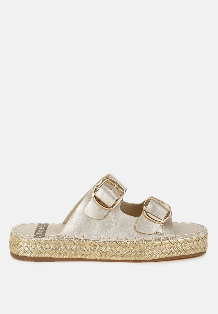 Women Metallic Buckle Detail Espadrille Flatforms