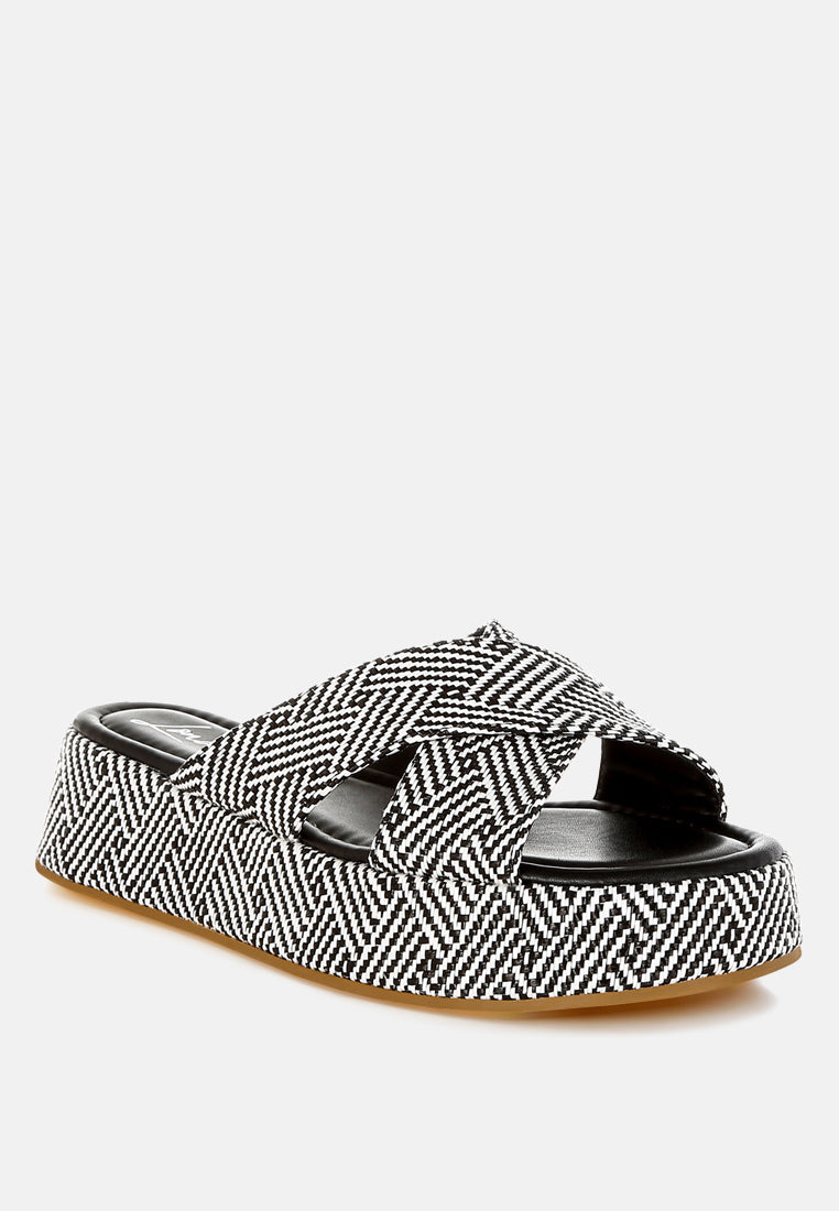 Women Raffia Flatform Slip Ons