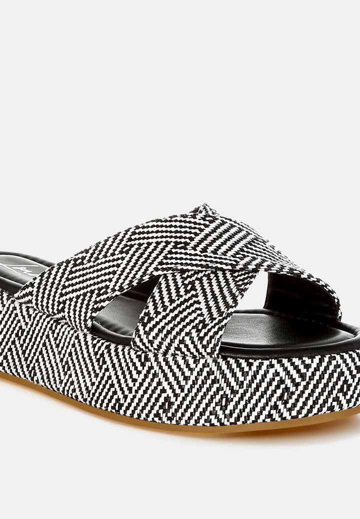 Women Raffia Flatform Slip Ons