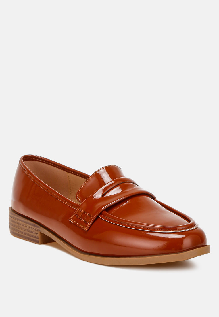 women penny strap detail loafers#color_brown