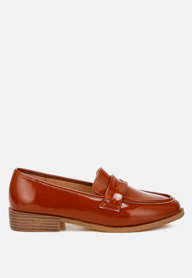 women penny strap detail loafers#color_brown