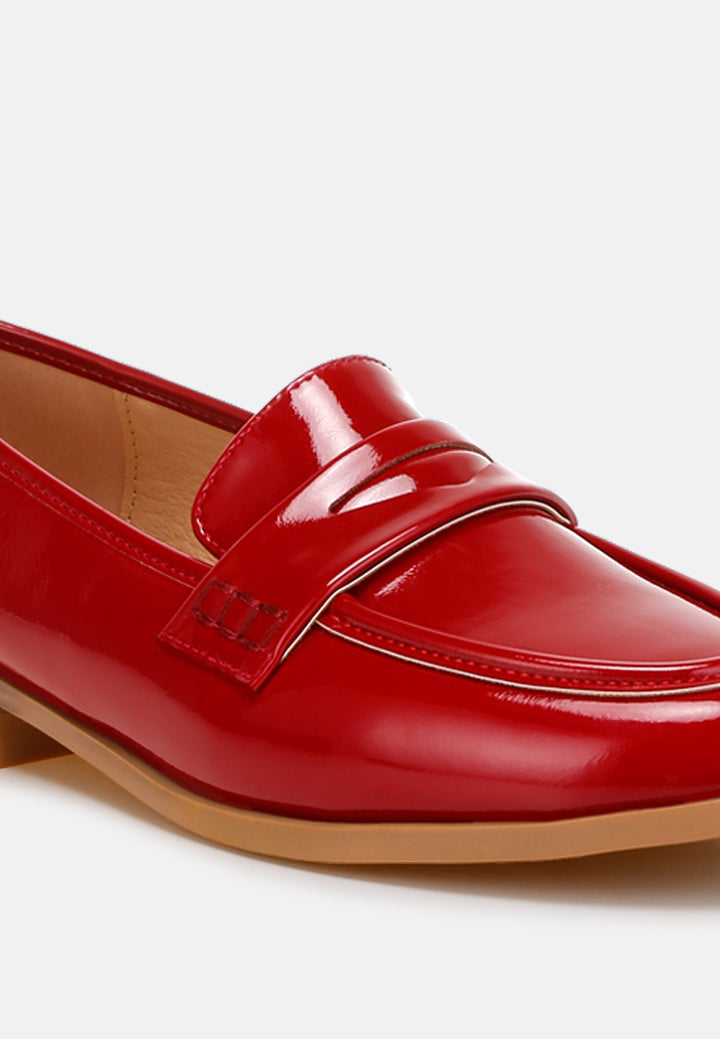 women penny strap detail loafers#color_red