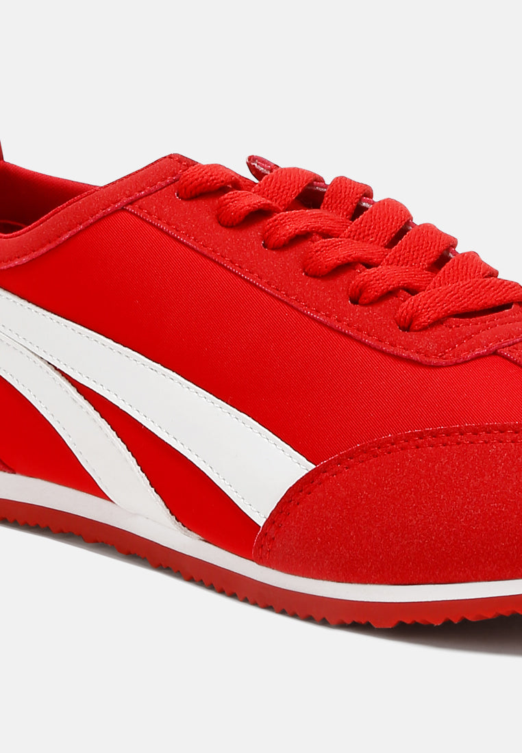 faux leather lace-up sneakers#color_red