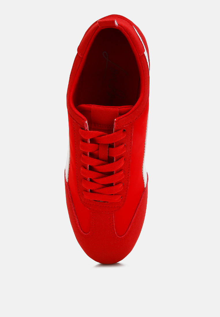 faux leather lace-up sneakers#color_red