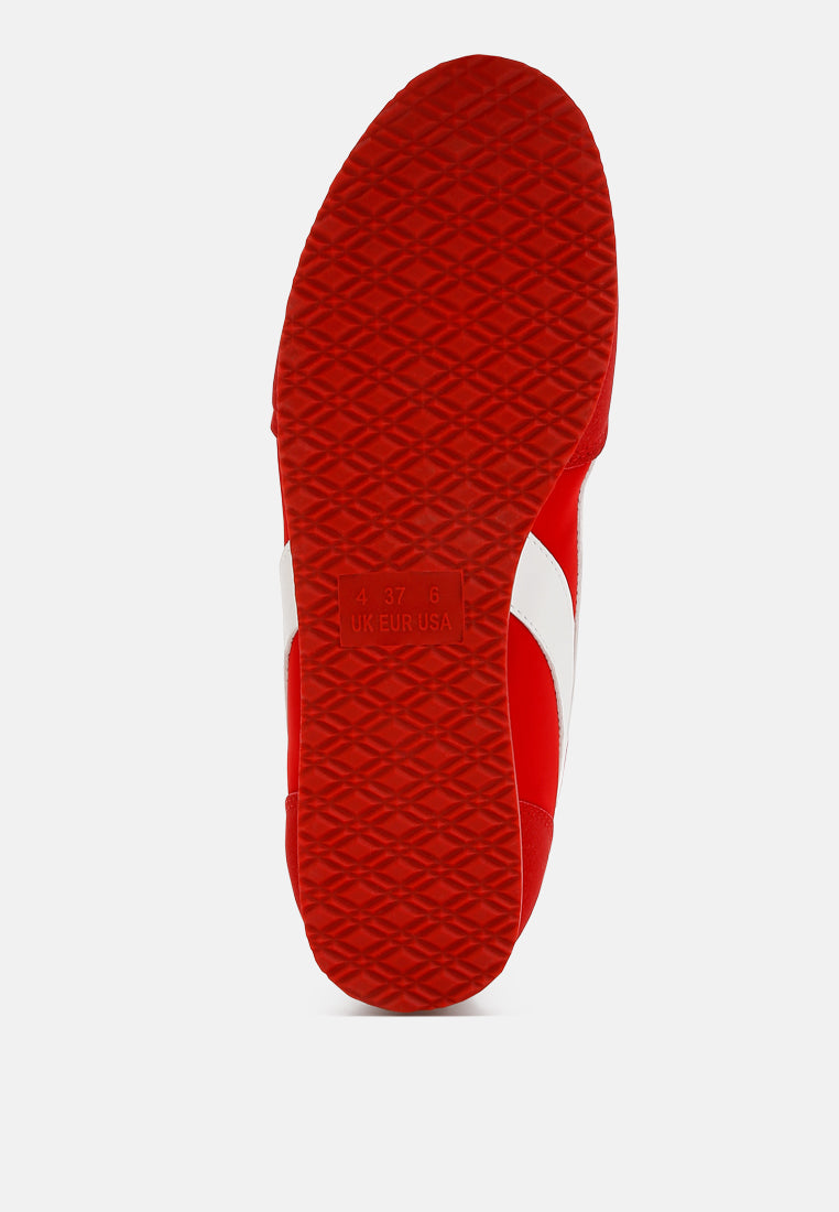 faux leather lace-up sneakers#color_red