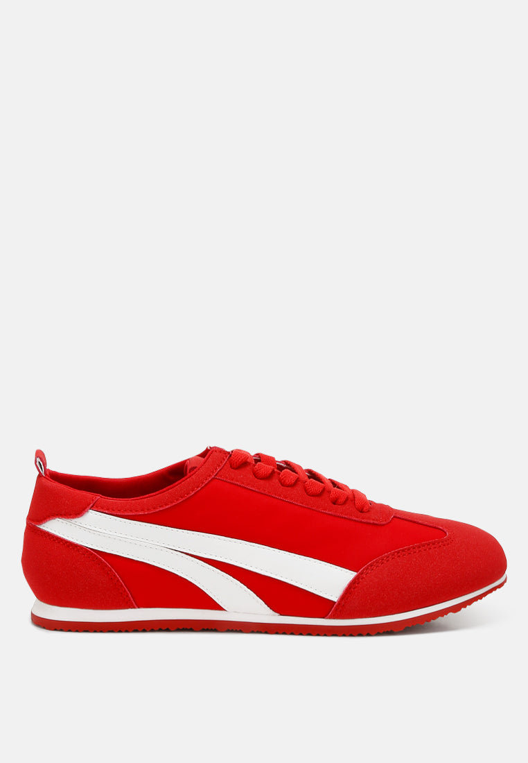 faux leather lace-up sneakers#color_red