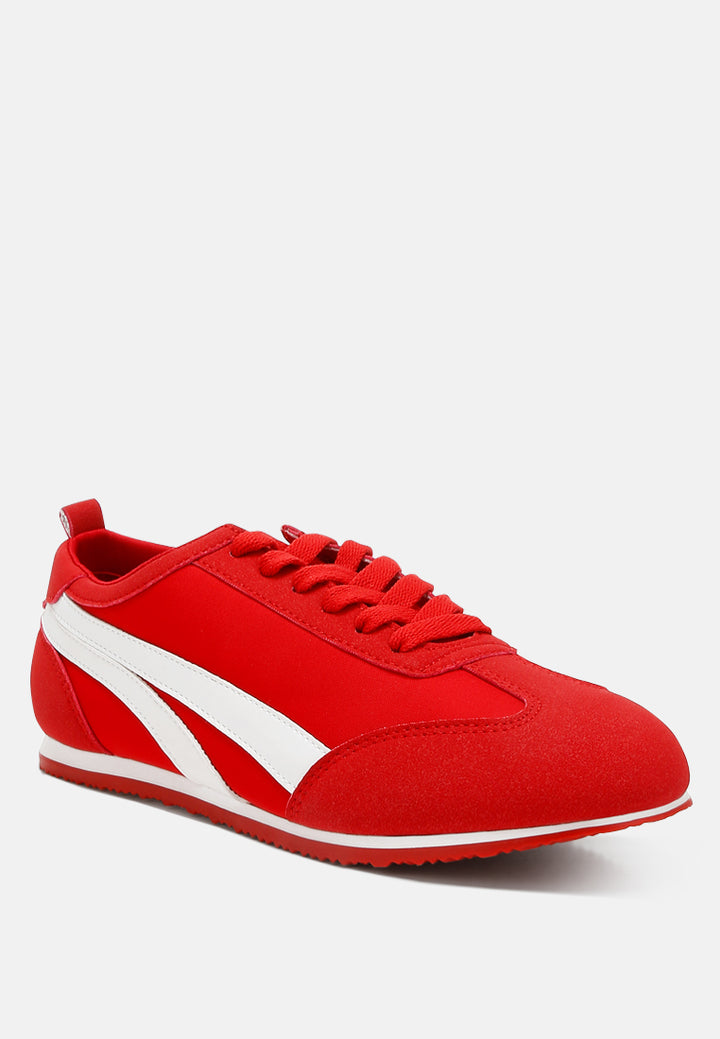 faux leather lace-up sneakers#color_red