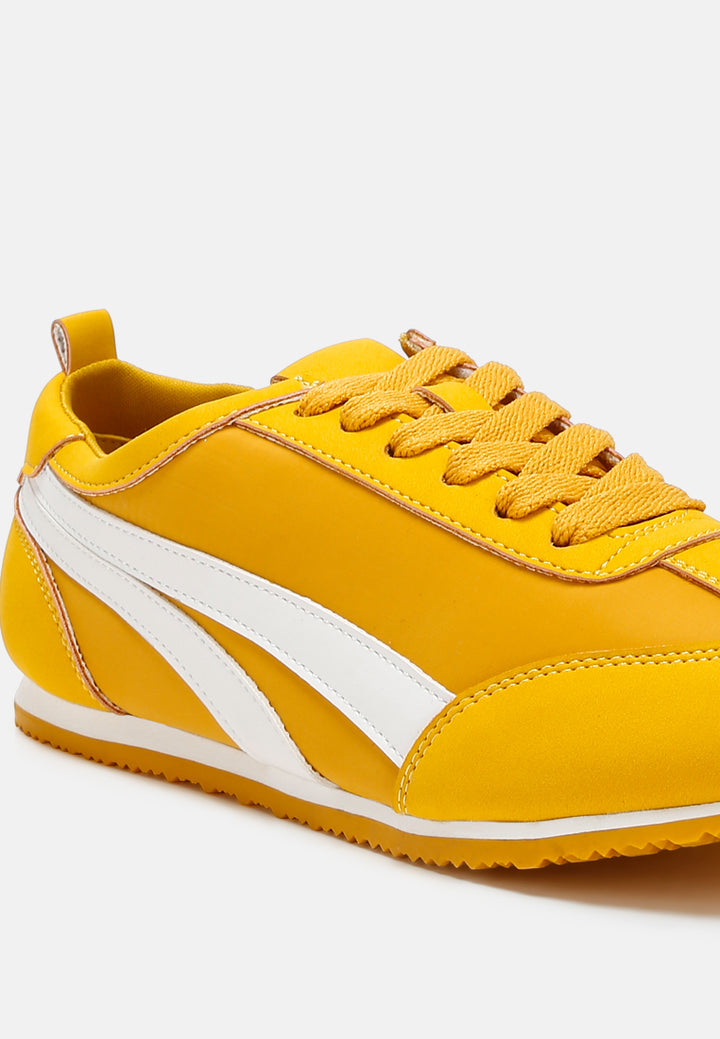 faux leather lace-up sneakers#color_yellow