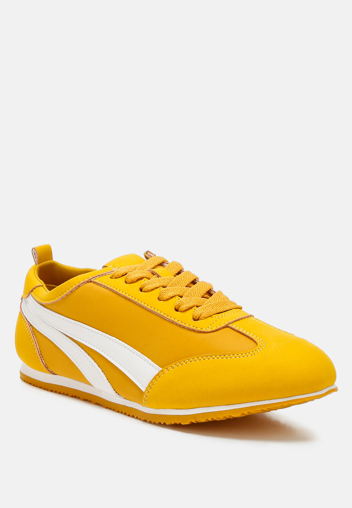 faux leather lace-up sneakers#color_yellow