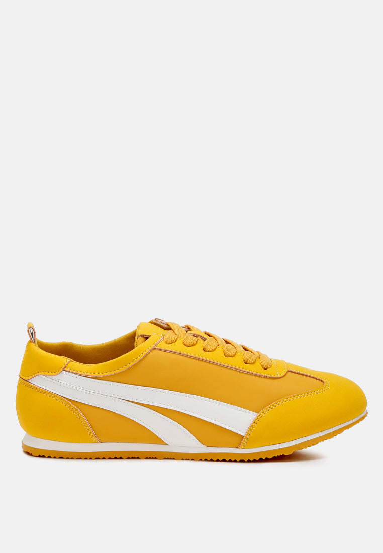 faux leather lace-up sneakers#color_yellow