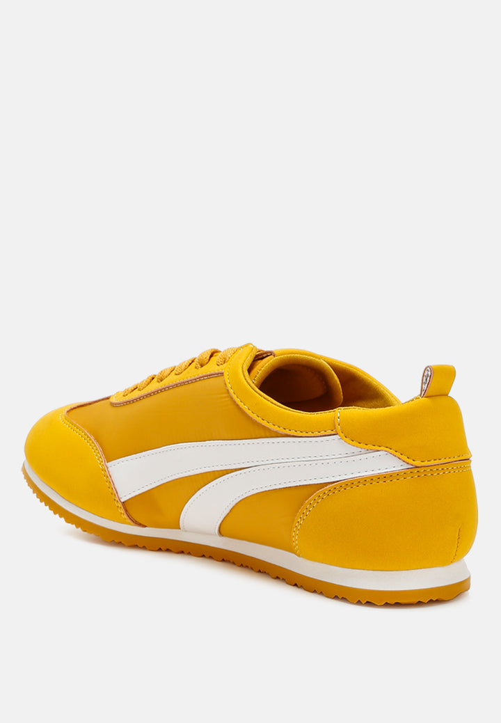 faux leather lace-up sneakers#color_yellow