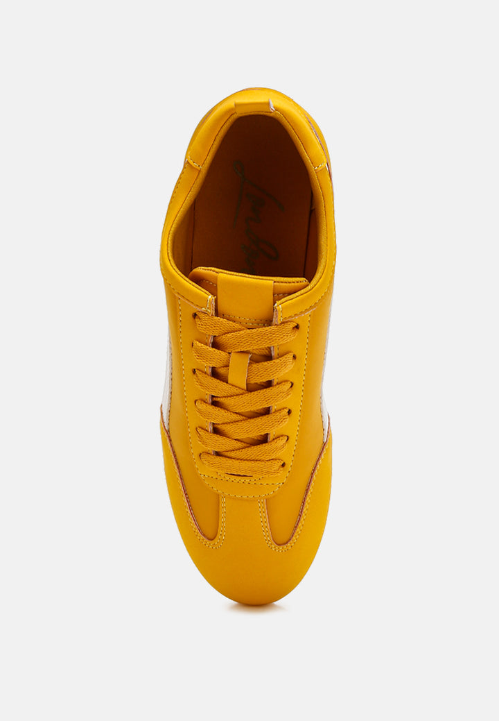 faux leather lace-up sneakers#color_yellow