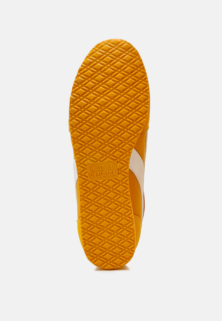 faux leather lace-up sneakers#color_yellow