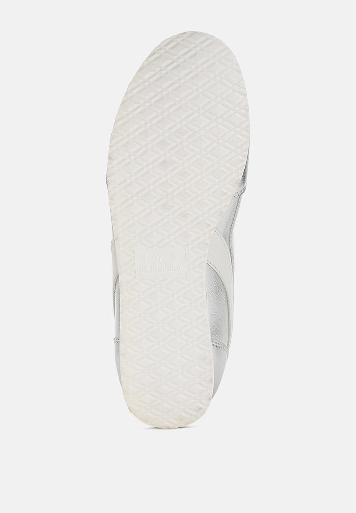 faux leather lace-up sneakers#color_silver