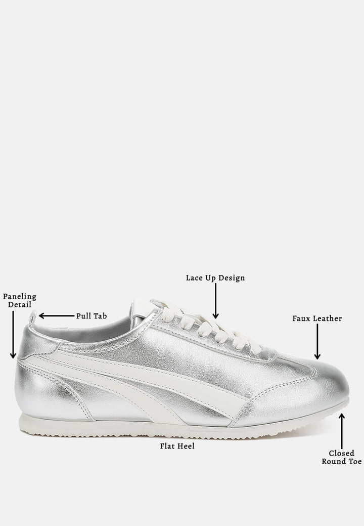 faux leather lace-up sneakers#color_silver