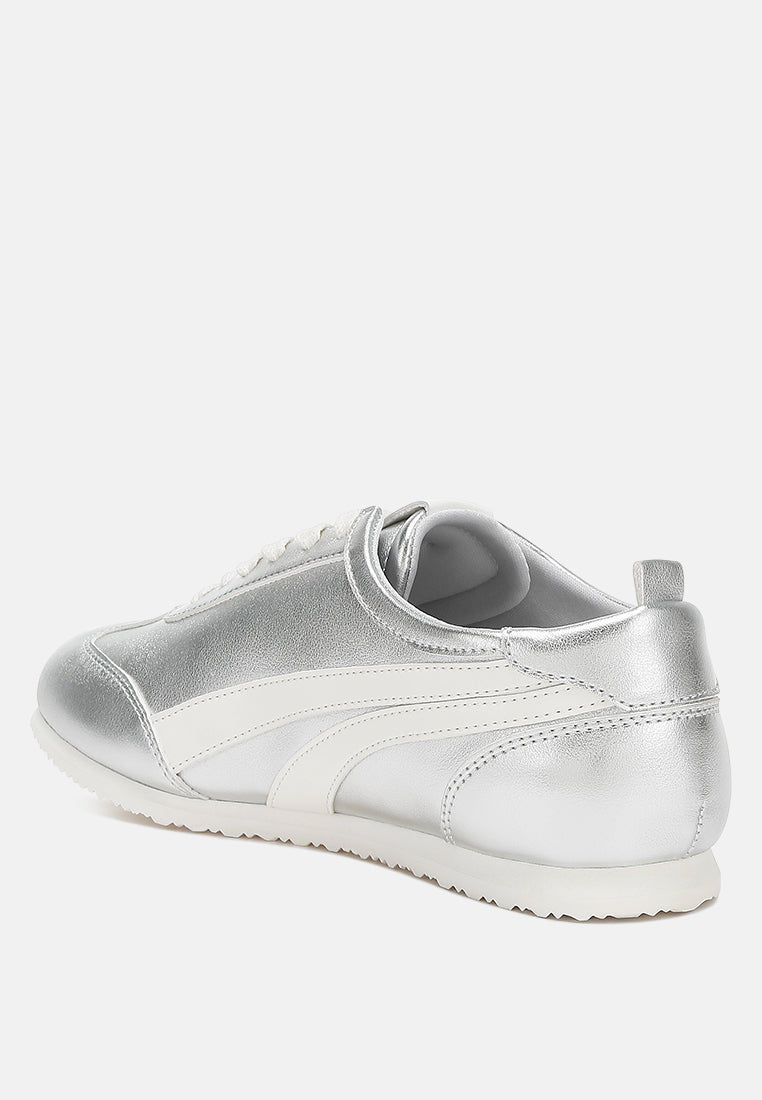 faux leather lace-up sneakers#color_silver