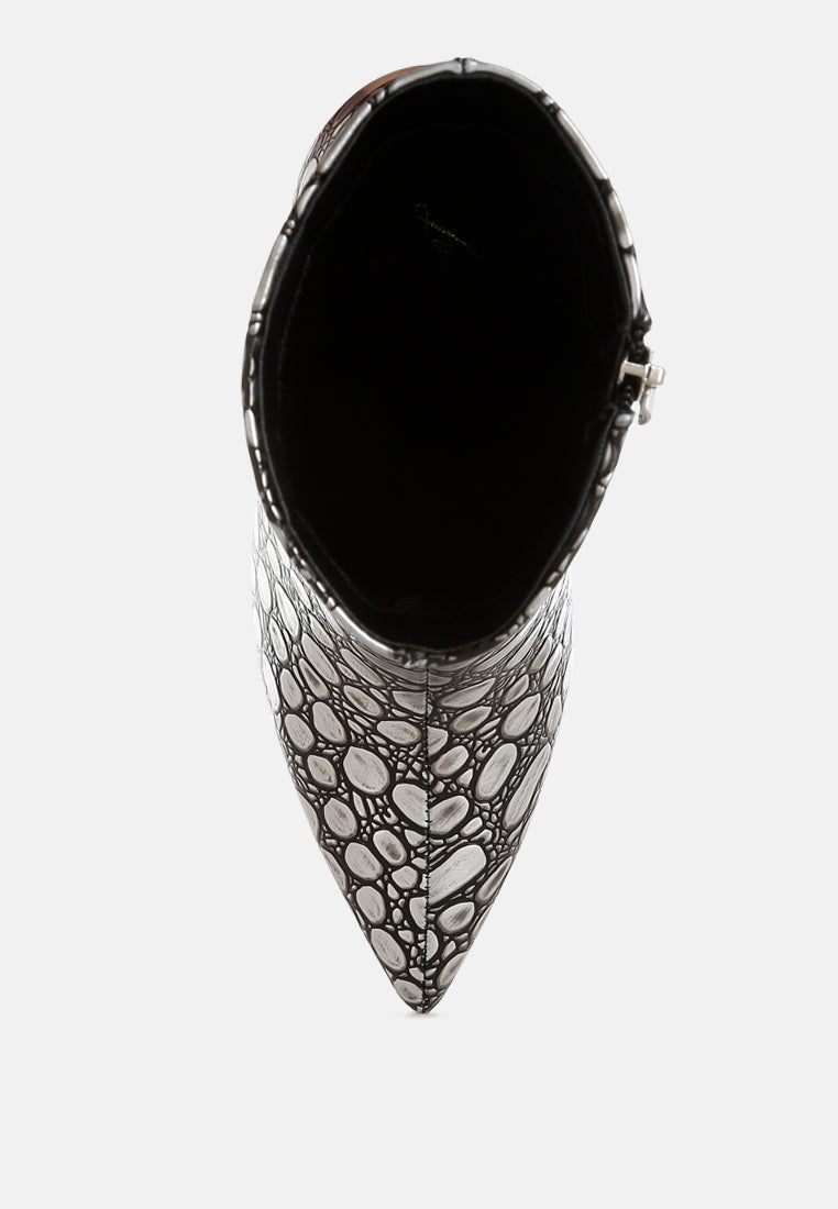 Embossed Stiletto Heel Ankle Boots
