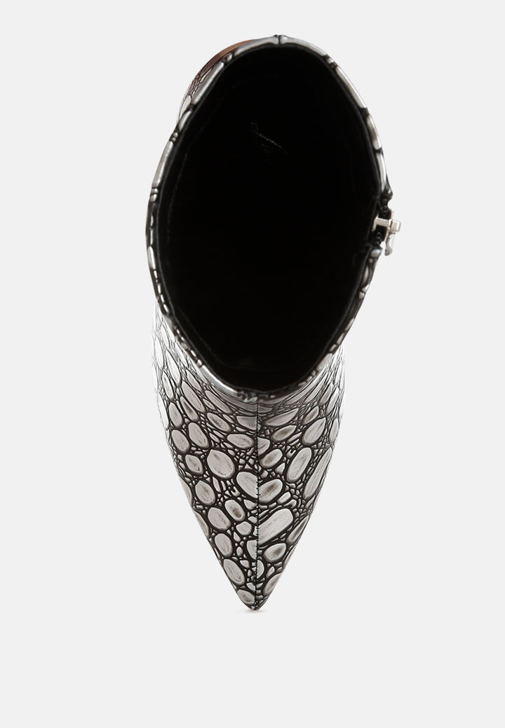 Embossed Stiletto Heel Ankle Boots
