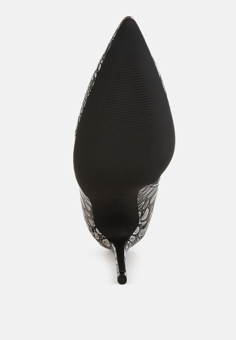 Embossed Stiletto Heel Ankle Boots