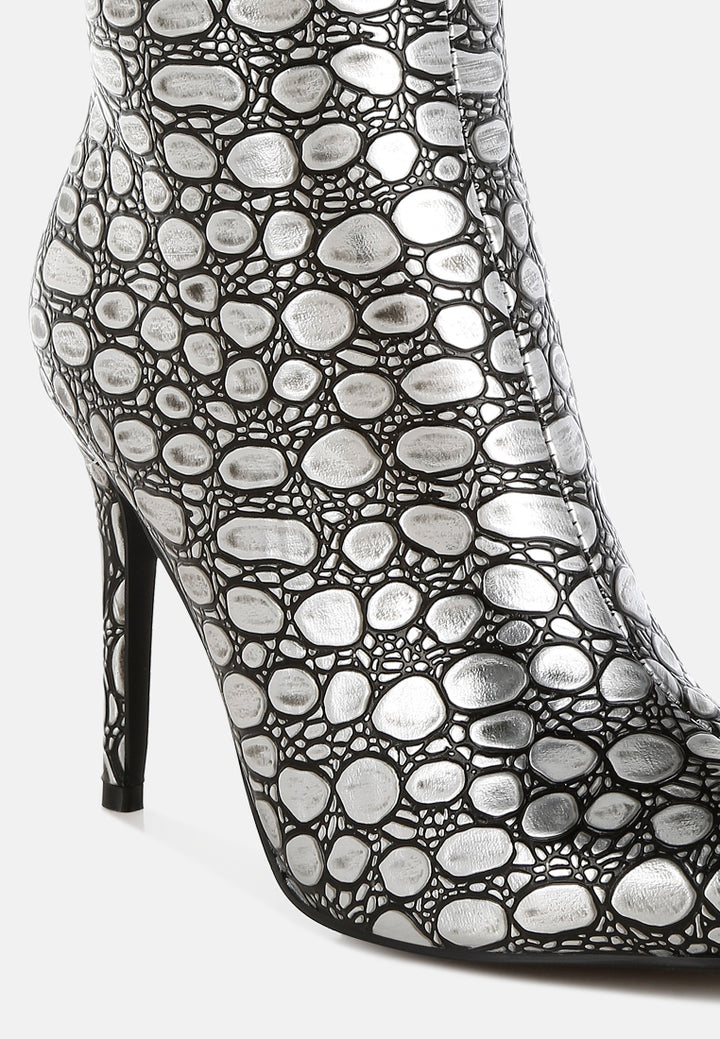 Embossed Stiletto Heel Ankle Boots