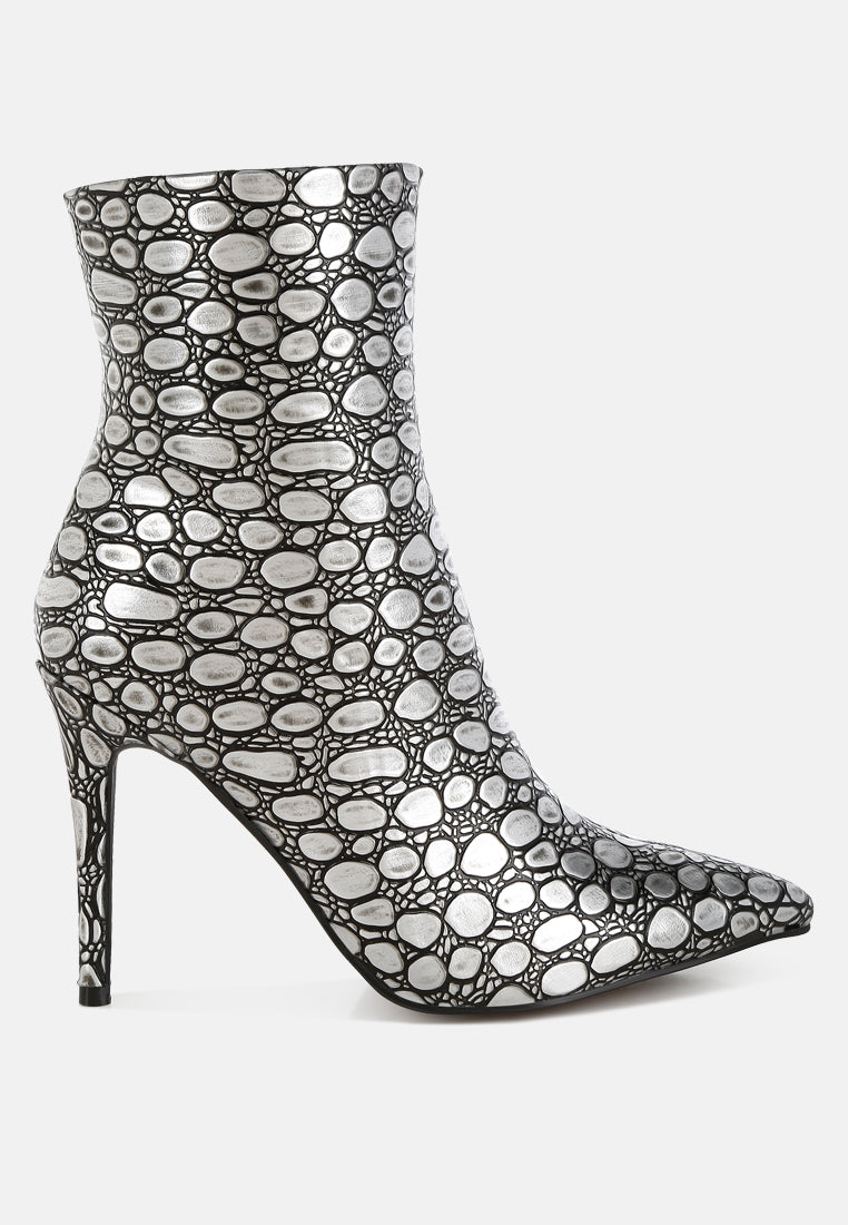 Embossed Stiletto Heel Ankle Boots