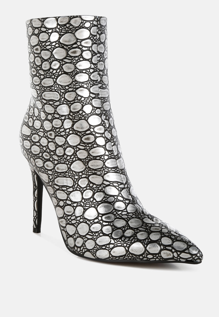 Embossed Stiletto Heel Ankle Boots