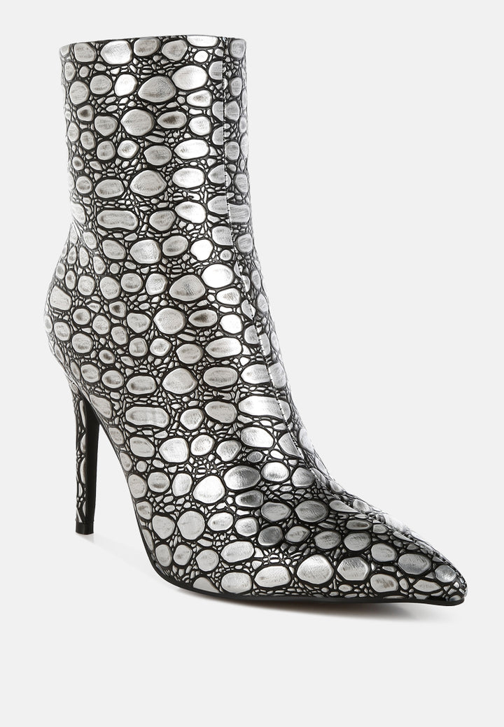 Embossed Stiletto Heel Ankle Boots