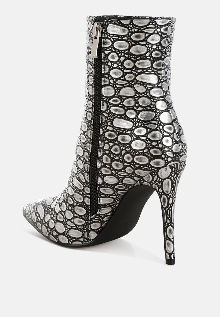 Embossed Stiletto Heel Ankle Boots