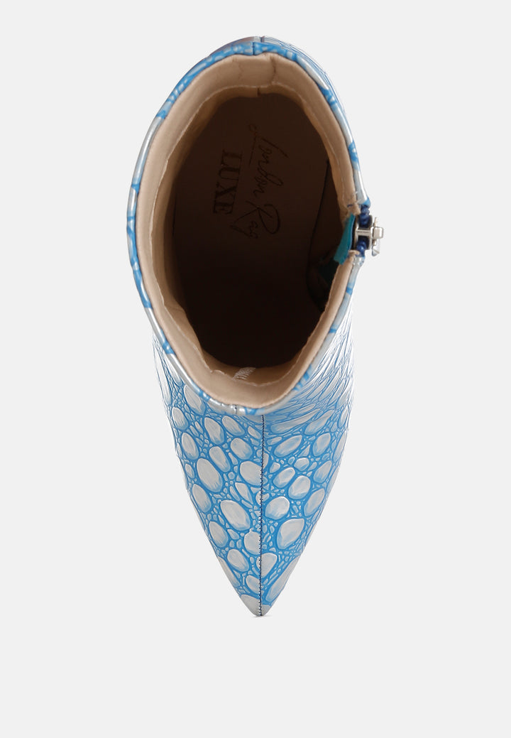 Embossed Stiletto Heel Ankle Boots