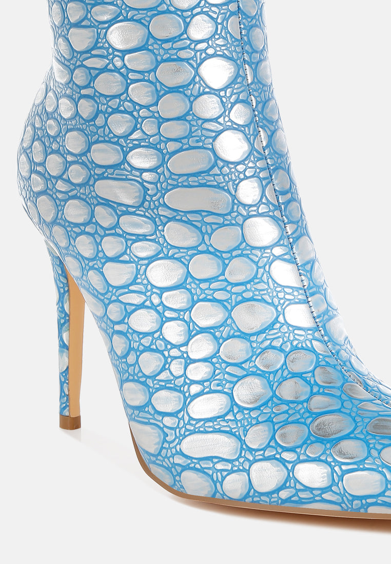 Embossed Stiletto Heel Ankle Boots