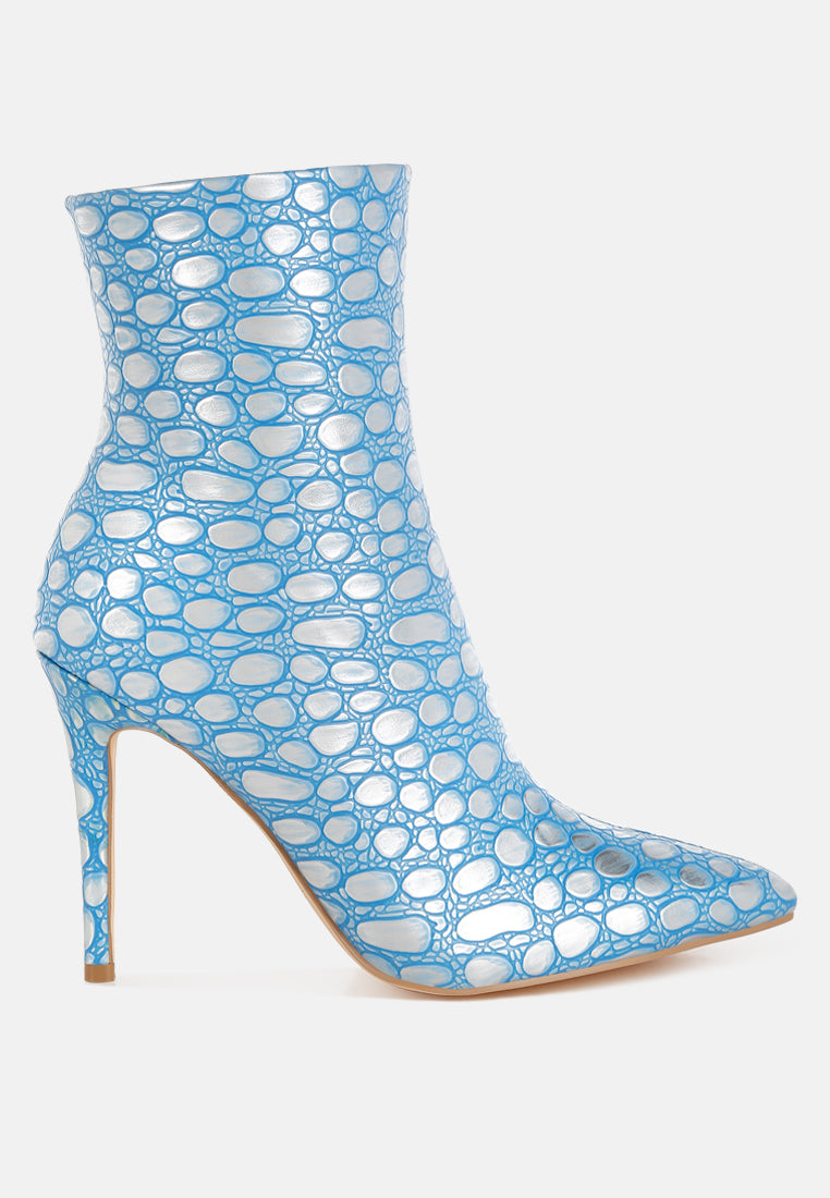 Embossed Stiletto Heel Ankle Boots