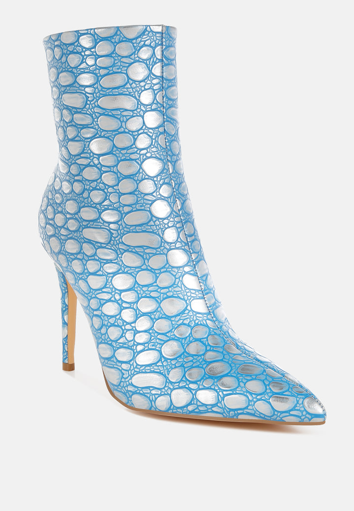Embossed Stiletto Heel Ankle Boots