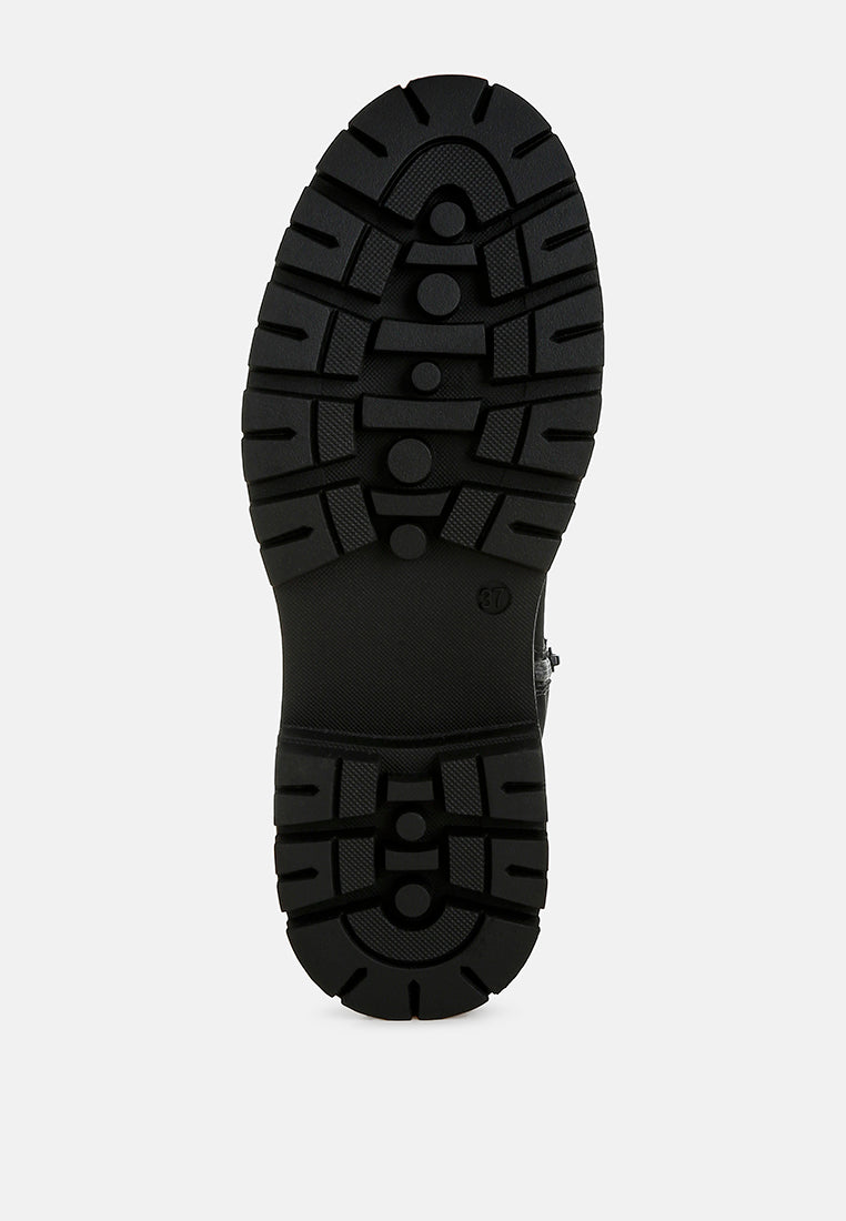 women faux fur detail chunky ankle boots#color_black