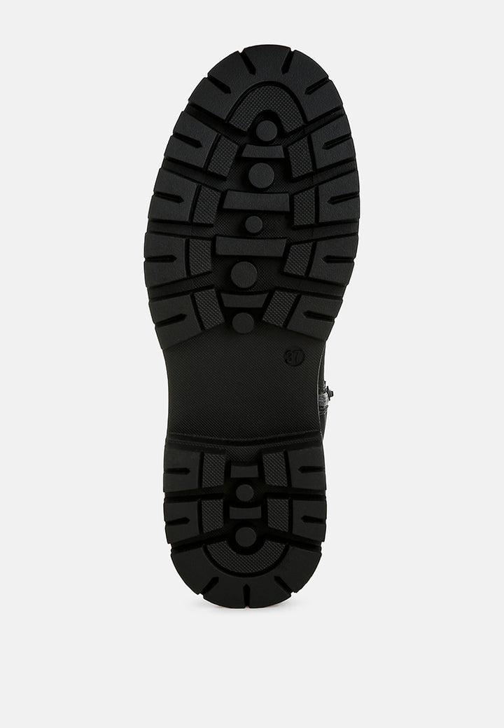 women faux fur detail chunky ankle boots#color_black